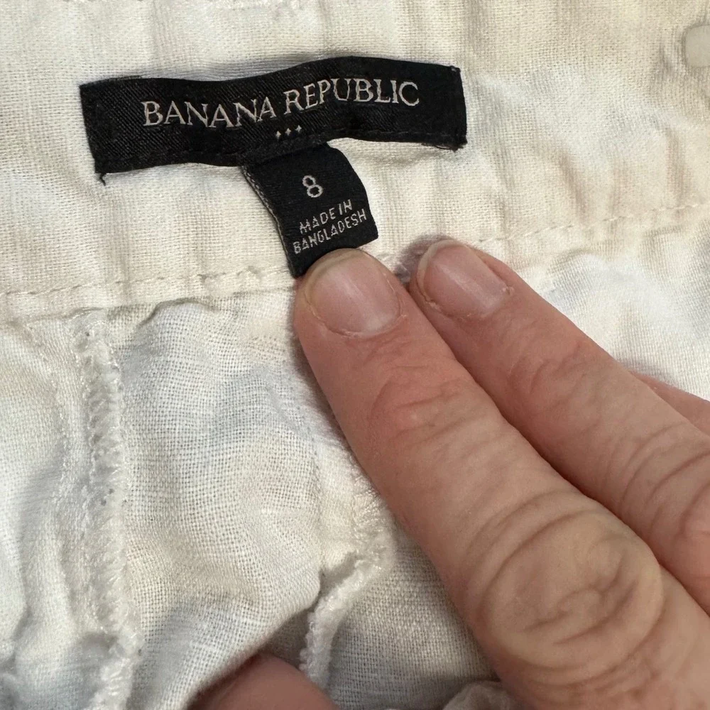 Banana Republic Linen Blend Pants Womens‎ 8 White Excellent Tapered Crop